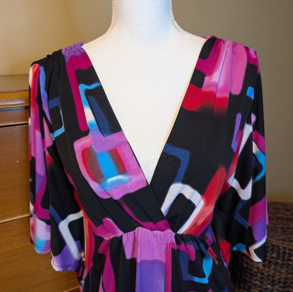 Studio Y Multicolor Block V-neck V-back Mini Dress SZ M - Picture 2 of 11
